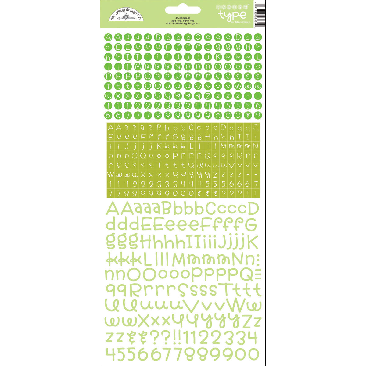 Doodlebug Teensy Type Cardstock Alphabet Stickers 6"X13" - Limeade