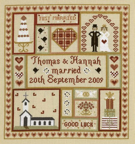 Historical Sampler Company Wedding Patchwork Sampler Cross Stitch Kit - 27cm x 29cm