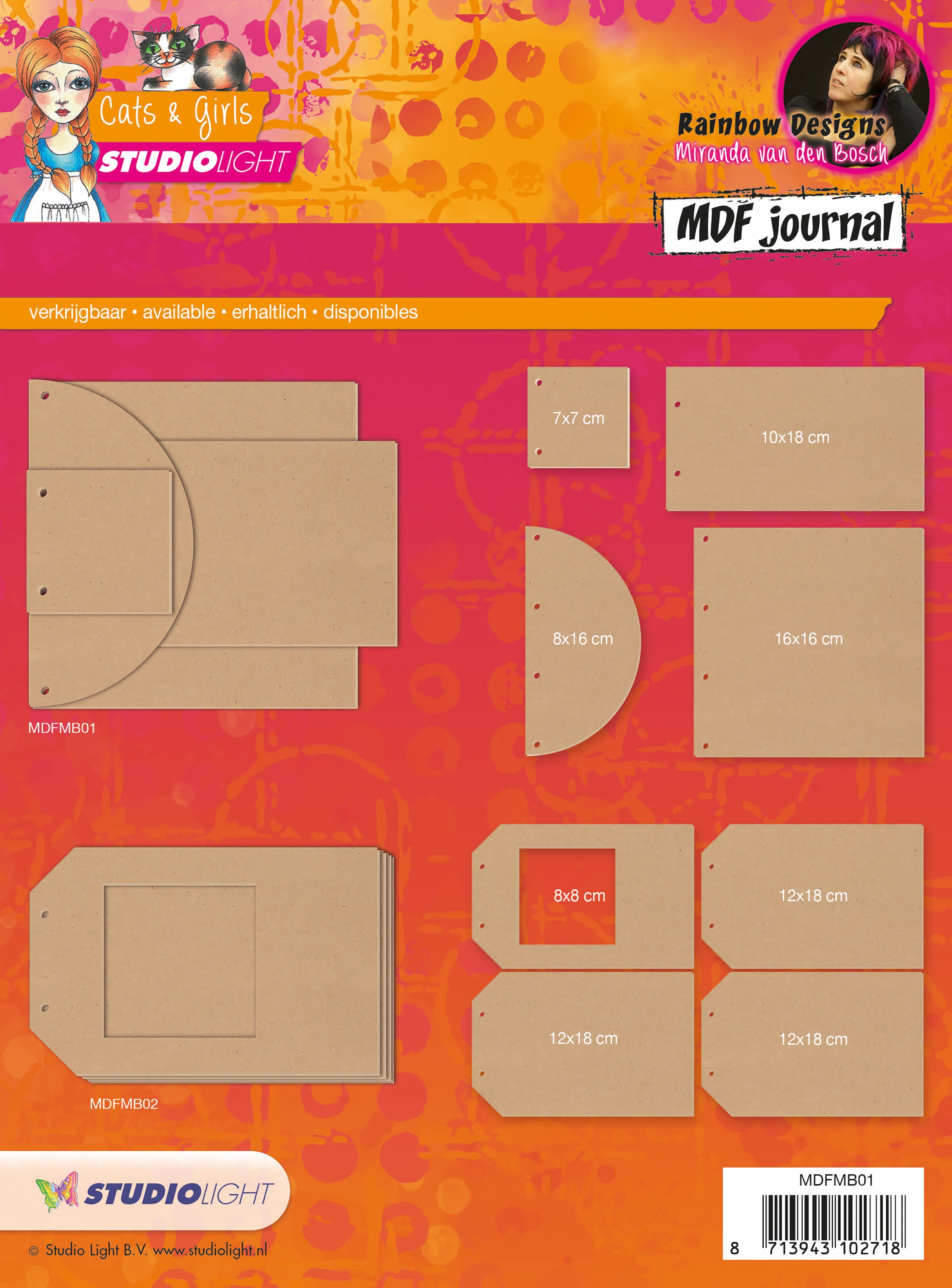 Studio Light Mixed Media Rainbow Designs MDF Journal - Cats & Girls-Various Shapes