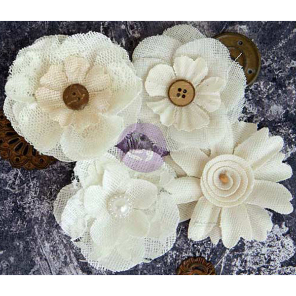 Prima Marketing Finnabair Alterable Fabric Flowers 4/Pkg - 202168
