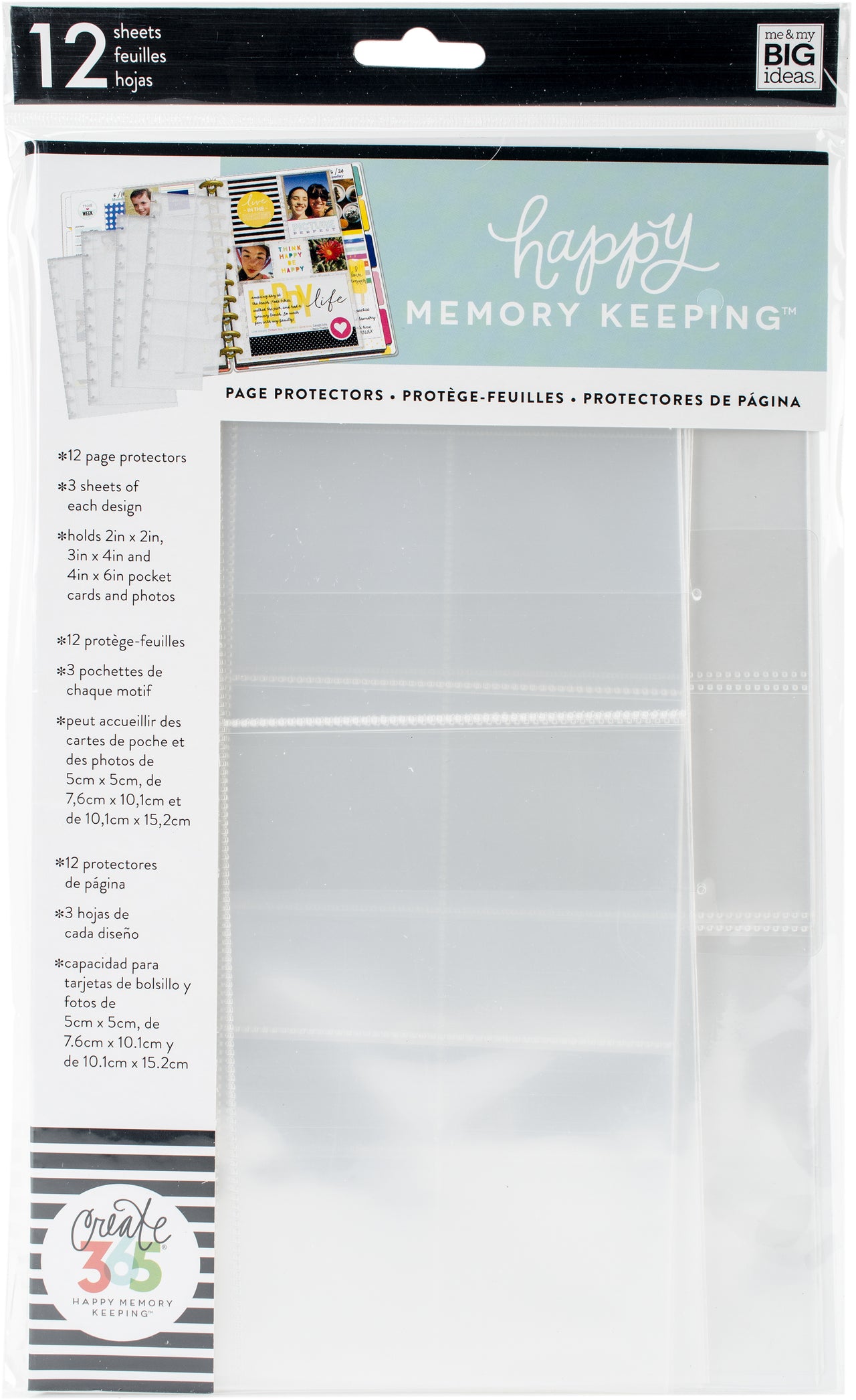 The Happy Memory Keeping Big Page Protectors - 12 Pre-Punched Sheets, 4 Designs/3 Each