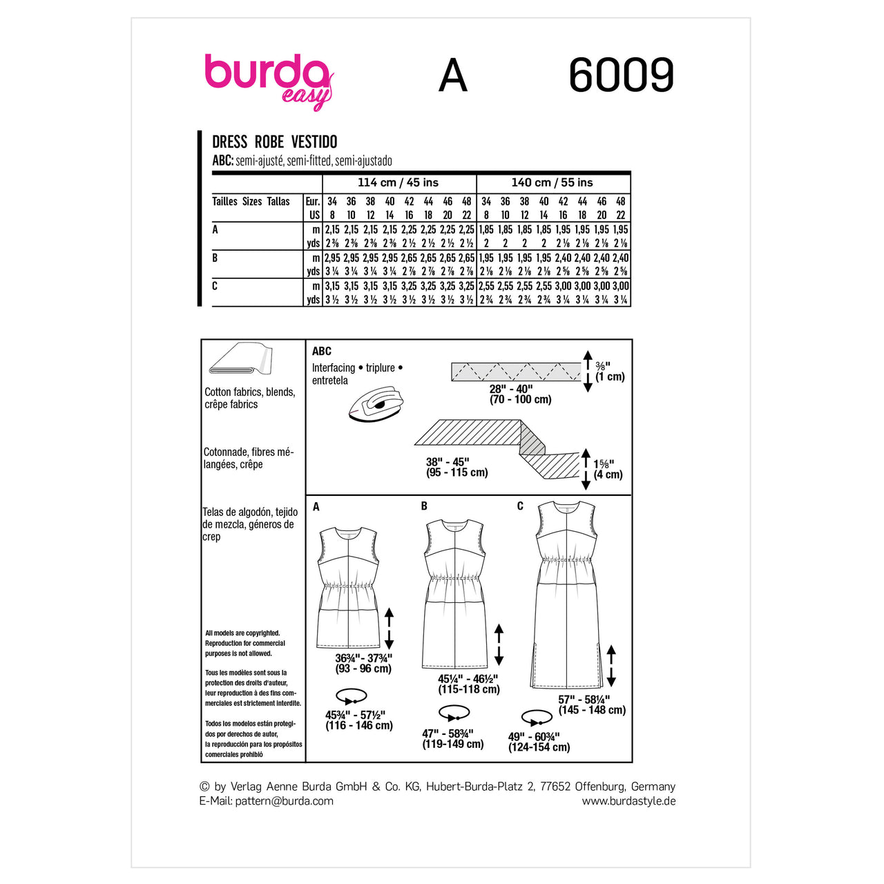Burda Style Easy Dress B6009 - Paper Pattern, Size 34 - 48