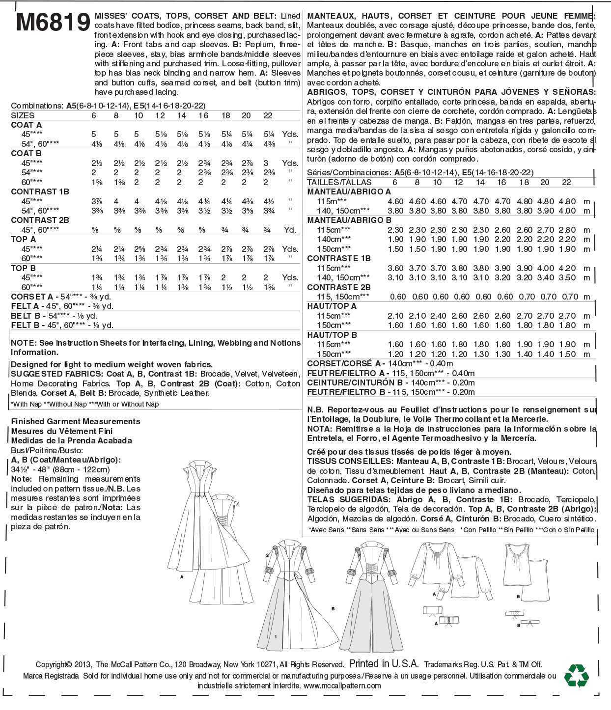 McCall's Misses' Costumes M6819 - Sewing Pattern