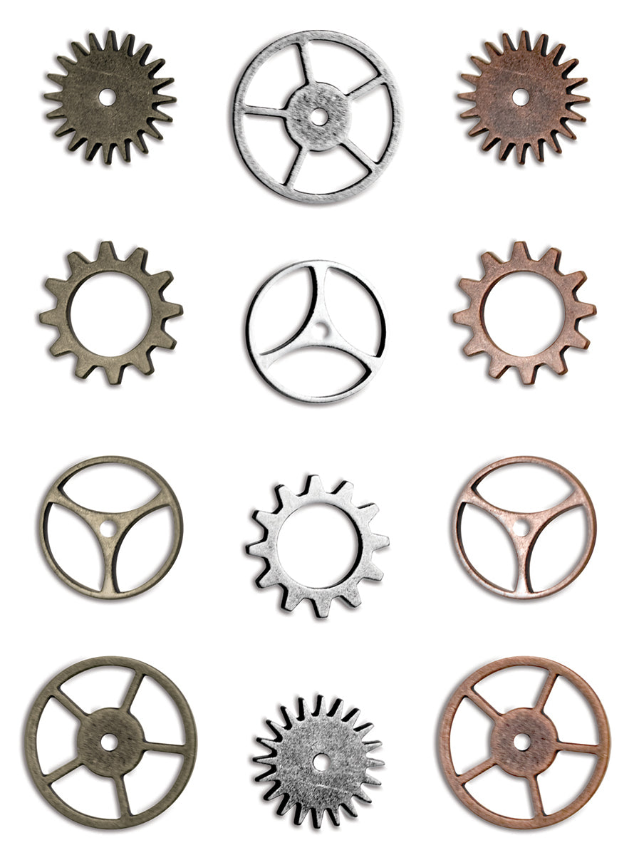 Advantus Idea-Ology Metal Sprocket Gears .75" To 1" 12/Pkg - Antique Nickel, Brass & Copper