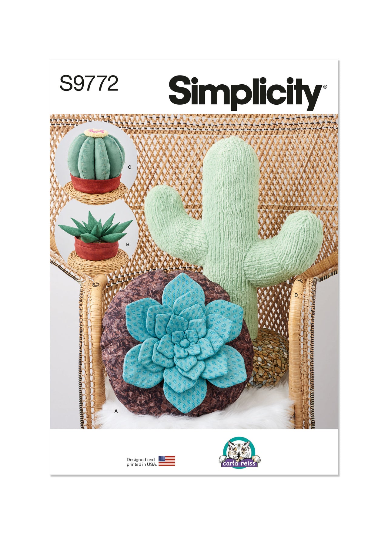 Simplicity Decorative Succulent and Cactus Plush Pillows by Carla Reiss Design S9772 - Sewing Pattern