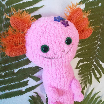 Toy Knitting Patterns -Knit plush Axolotl how to mak soft toy from yarn 11.8 inc
