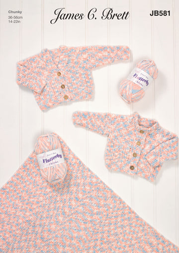 Cardigans & Blanket in James C. Brett Flutterby Chunky - JB581 - Leaflet