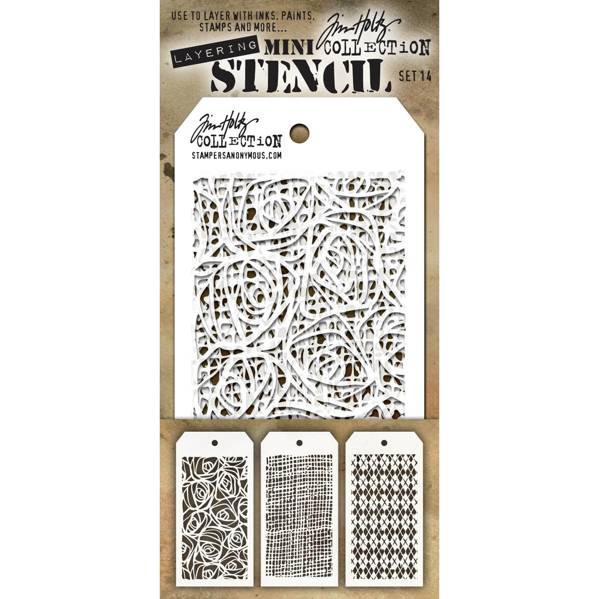 Stampers Anonymous Tim Holtz Mini Layered Stencil Set 3/Pkg - Set #14