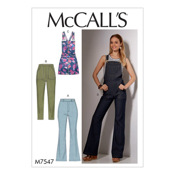 McCall's Misses' Flared Jeans and Overalls, Skinny Jeans, and Shortalls M7547 - Sewing Pattern