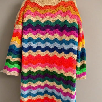 Long Wavy Crochet Cardigan