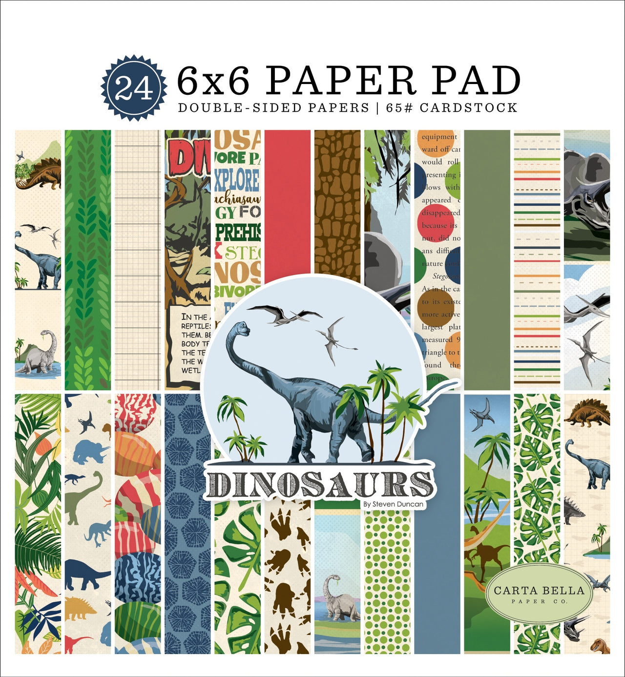 Echo Park Paper Carta Bella Double-Sided Paper Pad 6"X6" 24/Pkg - Dinosaurs, 12 Designs/2 Each