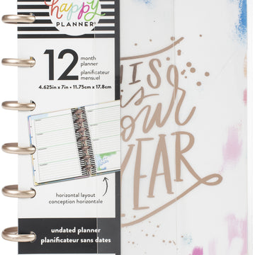 Happy Planner 12-Month Undated Mini Planner 7"X4.625" - Brushy Brights, 12 Month U
