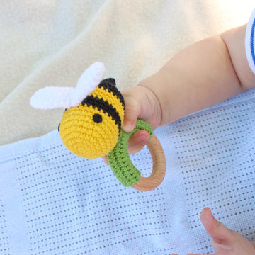 Bee crochet pattern baby rattle toy Amigurumi pattern teether ring