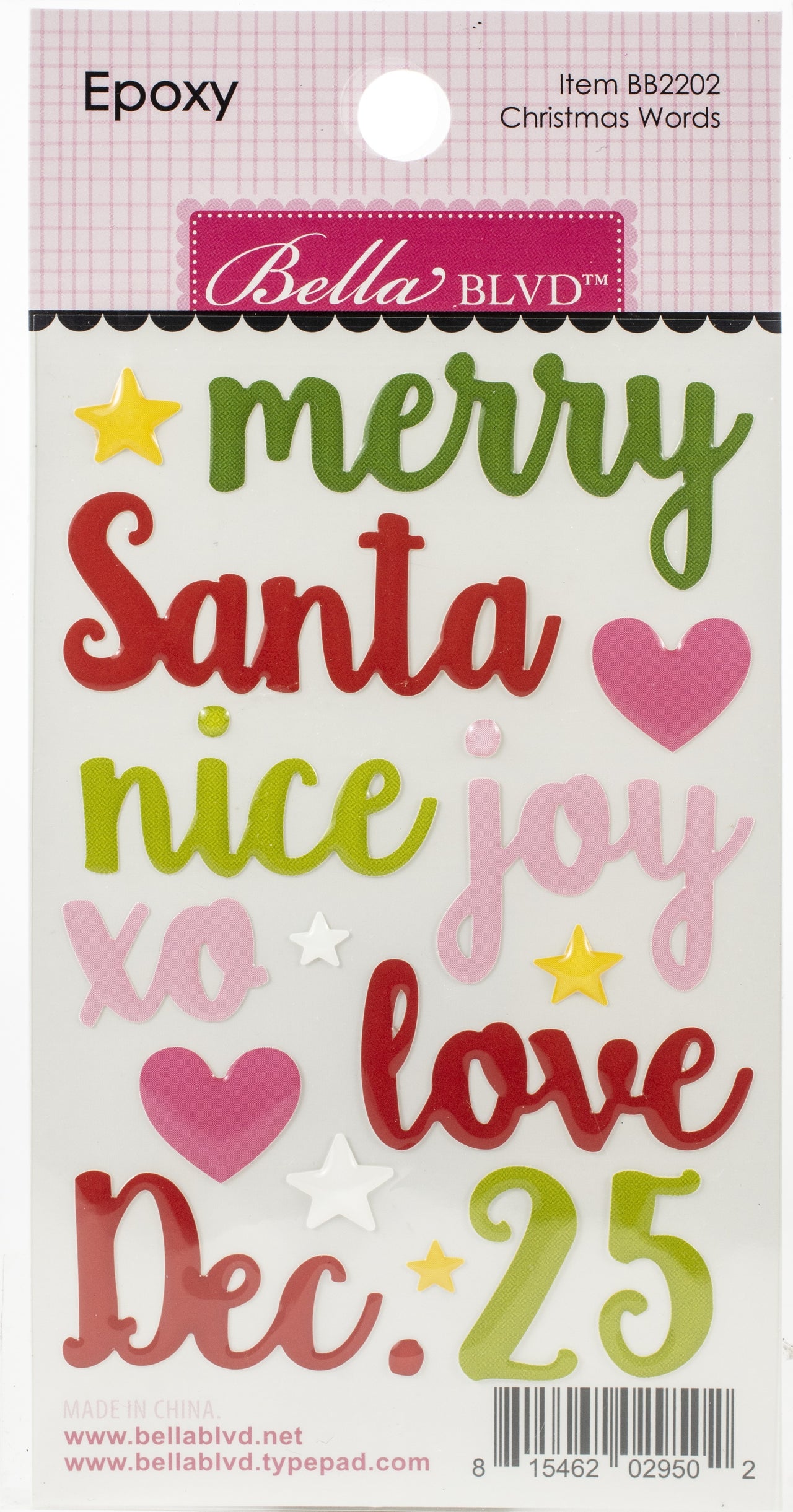 Doodlebug Santa Squad Epoxy Stickers - Christmas Words