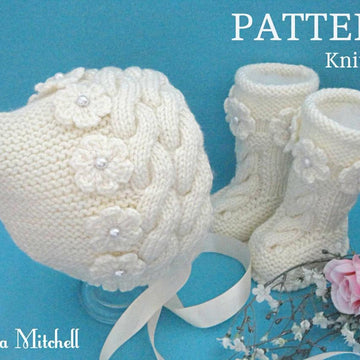 Baby Girl Newborn Infant Baby Bonnet and Baby Shoes Knitting PATTERN