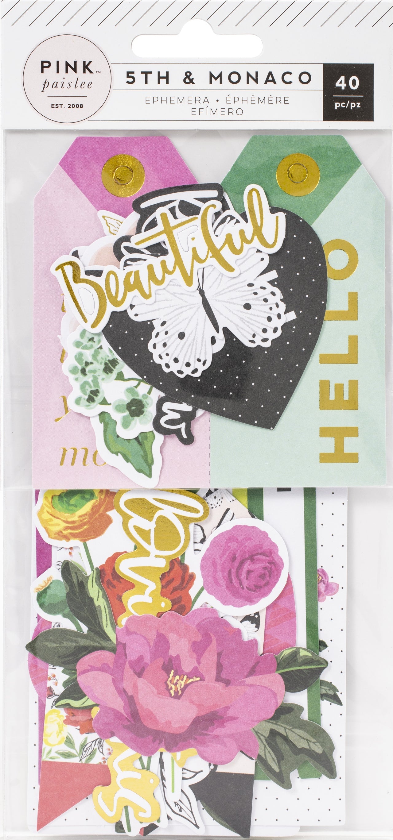 American Crafts 5th & Monaco Ephemera Cardstock Die-Cuts 40/Pkg - W/Gold Foil Accents