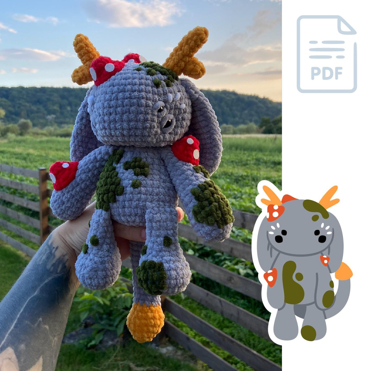 Moss Forest Monster | Crochet Pattern | Fantasy Horned Monster Amigurumi Toy