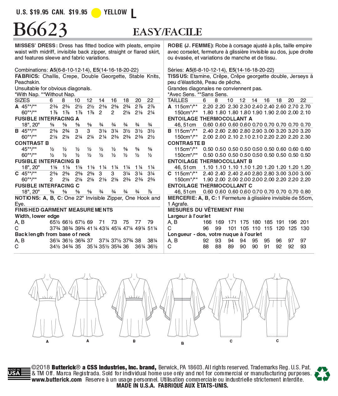 Butterick Misses' Dress B6623 - Sewing Pattern