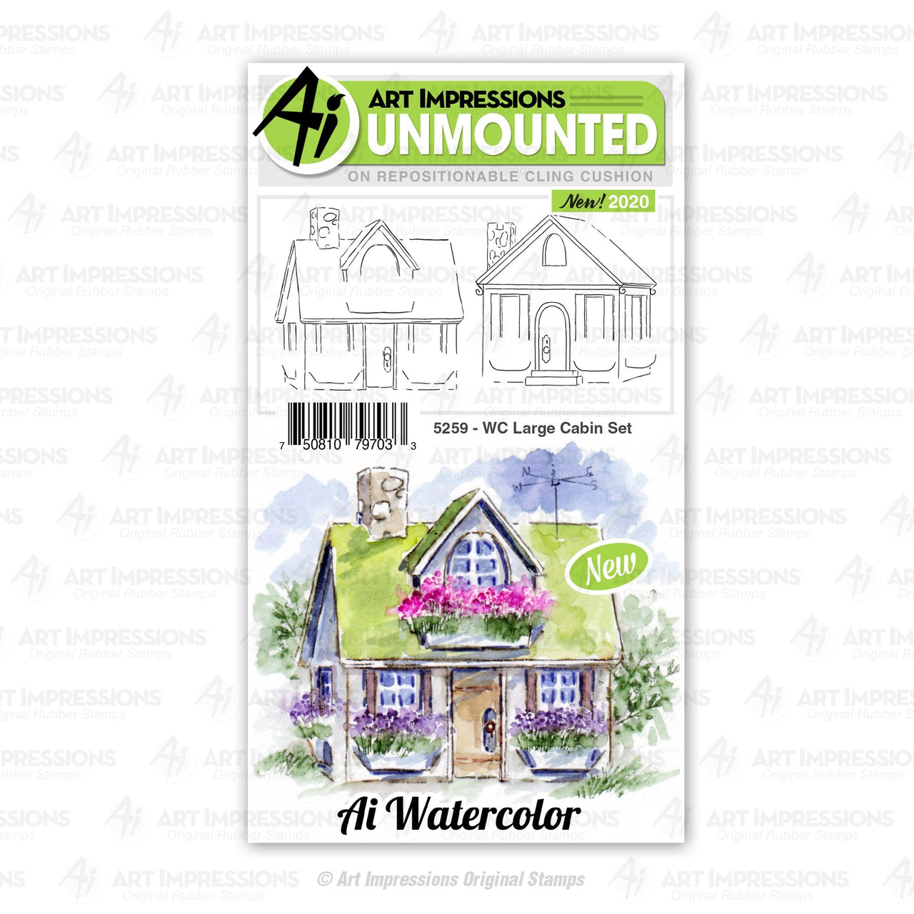 Art Impressions Watercolor Cling Rubber Stamps - WC Large Cabin
