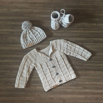 Stirling Cardigan Hat and Booties Set