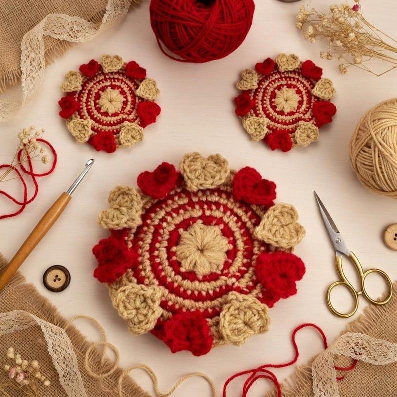 Crochet Heart Coaster Pattern | PDF + Video Tutorial
