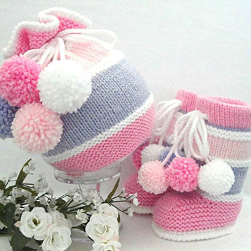 Knitting Baby Set Baby Girl Hat and Booties by Elena Mitchell