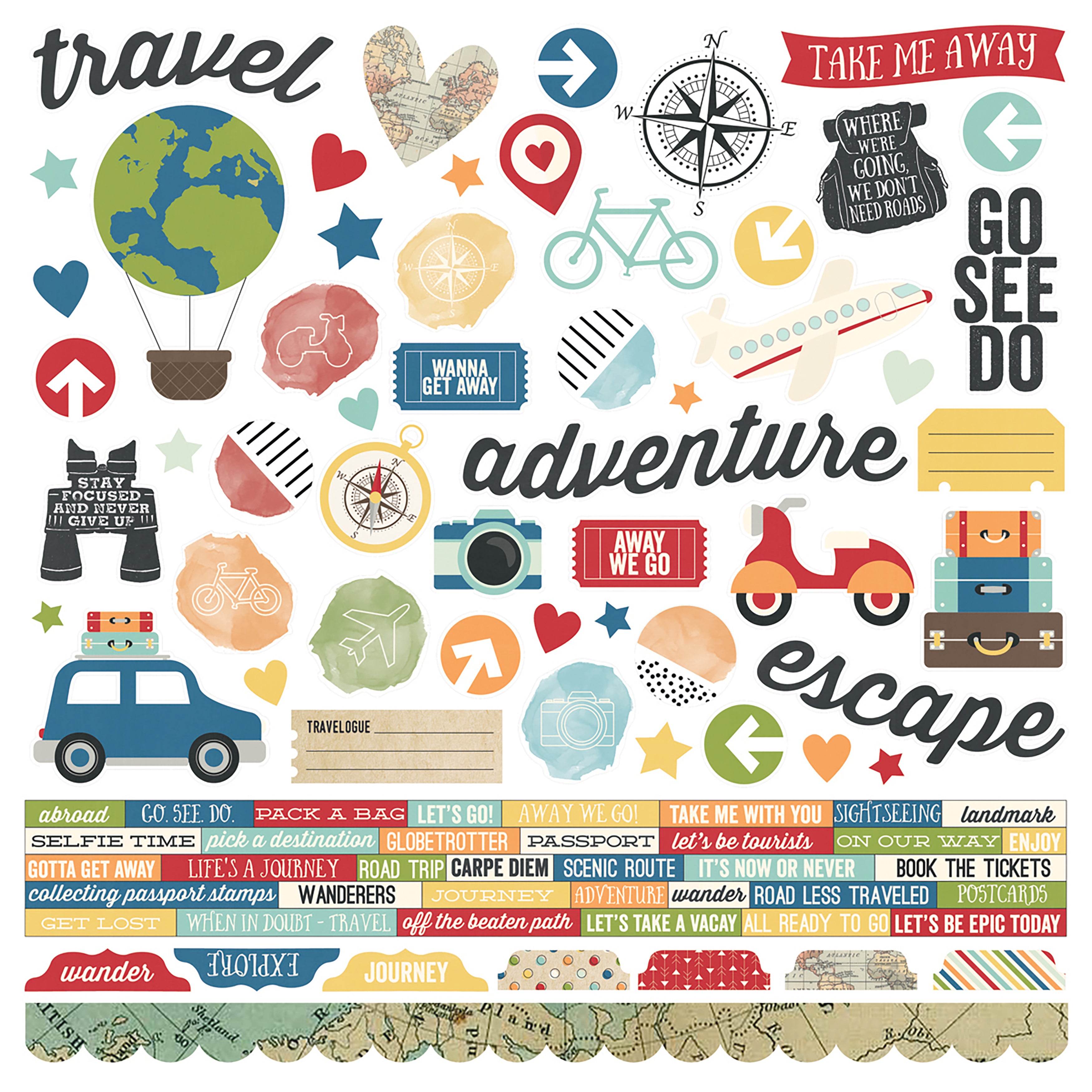 Simple Stories Travel Notes Cardstock Stickers 12"X12" - Combo
