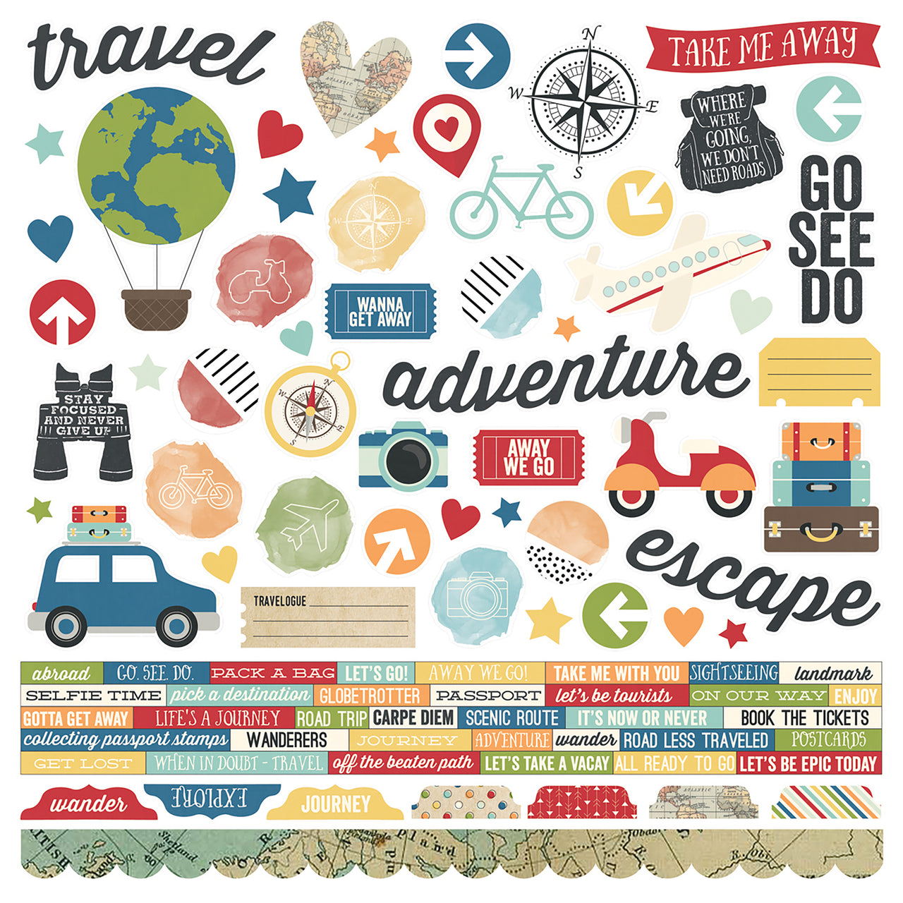 Simple Stories Travel Notes Cardstock Stickers 12"X12" - Combo