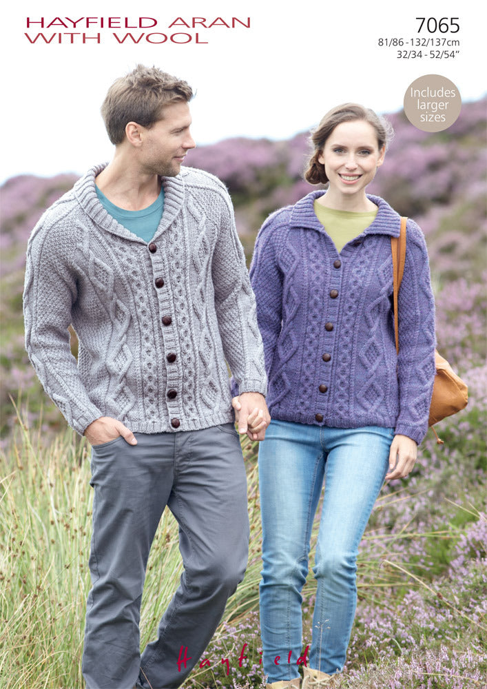 Flat Collar & Shawl Collar Cardigans in Hayfield Aran with Wool - 7065 - Downloadable PDF