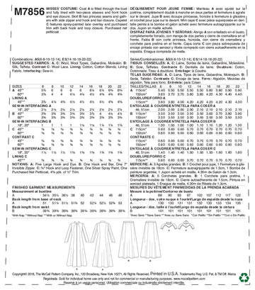 McCall's Misses' Costume M7856 - Sewing Pattern
