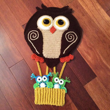 Hot Air Balloon Owl Wall hanging or blanket applique