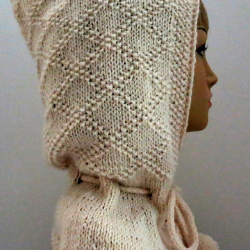 Hooded Scarf, Hooded Hat, Hooded Collar, Elegant Hood with Drawstrings and Pompoms
