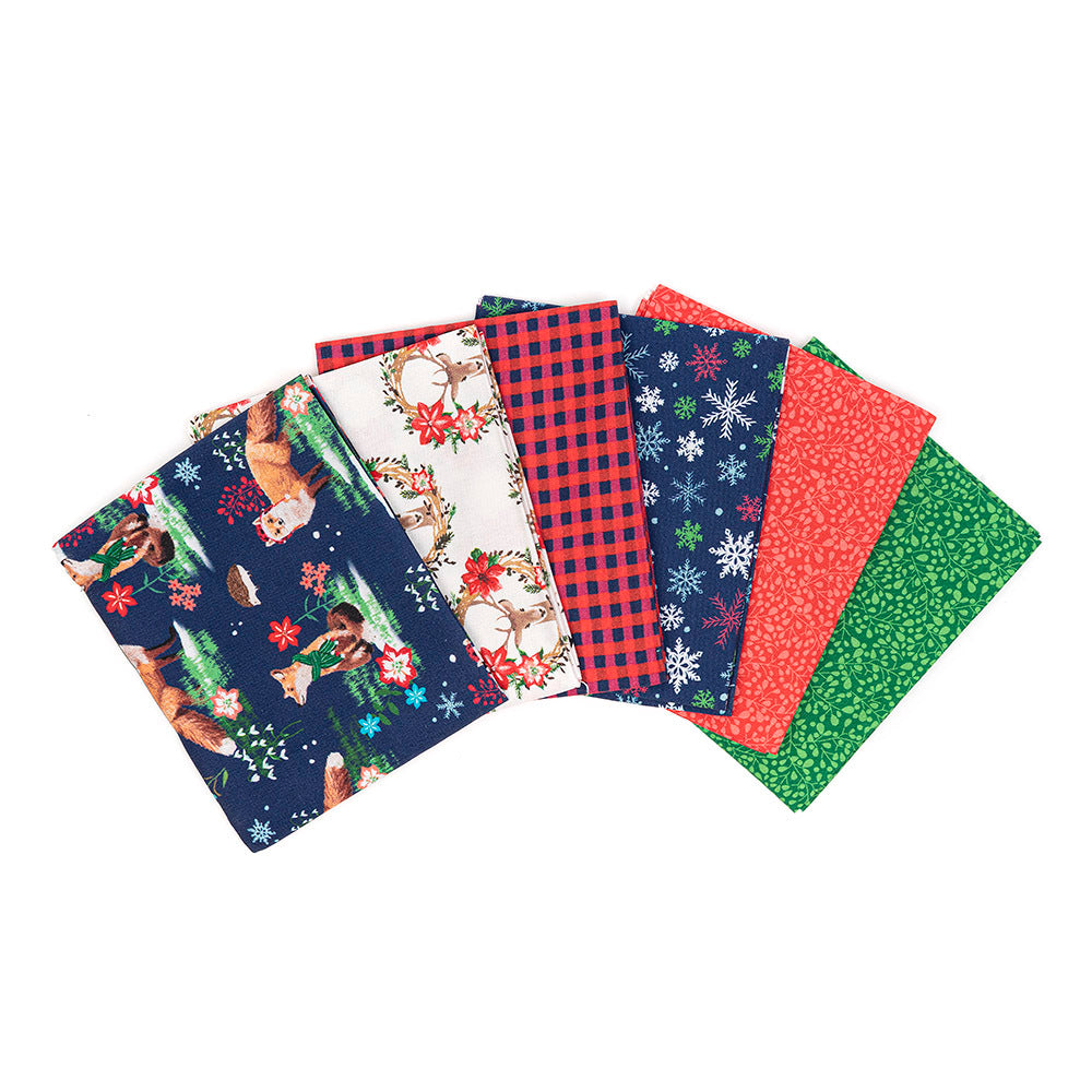 LoveCrafts Christmas Village Fat Quarter Bundle - Blue/red