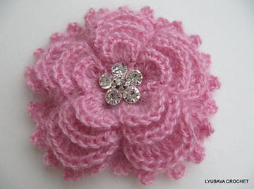 Mohair Brooch Flower 5 Petals, 4 Layers