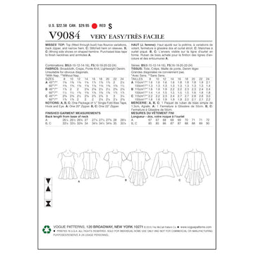 Vogue Misses' Top V9084 - Sewing Pattern