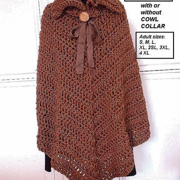 735 cowl neck poncho, cape, shawl, all adult sizes
