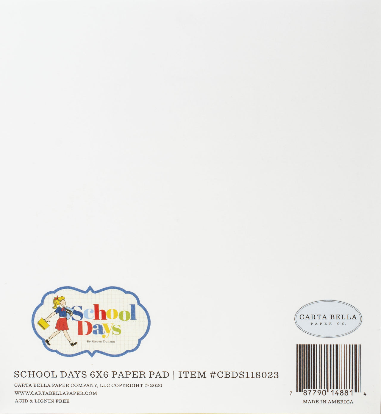 Echo Park Paper Carta Bella Double-Sided Paper Pad 6"X6" 24/Pkg - School Days, 12 Designs/2 Each