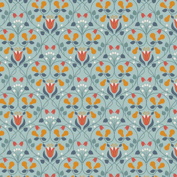 Lewis & Irene Wintertide - Floral Pear Copper Metallic on light blue