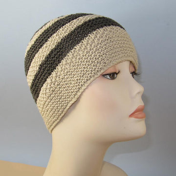 Moss (Seed) Stitch Stripe Button Up Beanie Hat