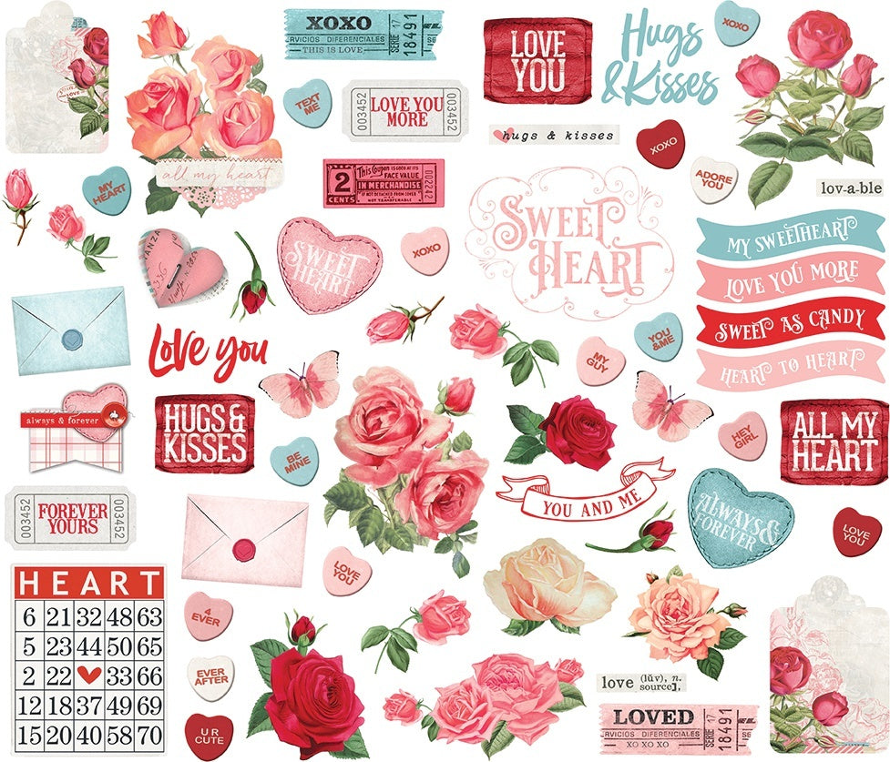 Simple Stories Simple Vintage My Valentine Bits & Pieces Die-Cuts 60/Pkg - 613127