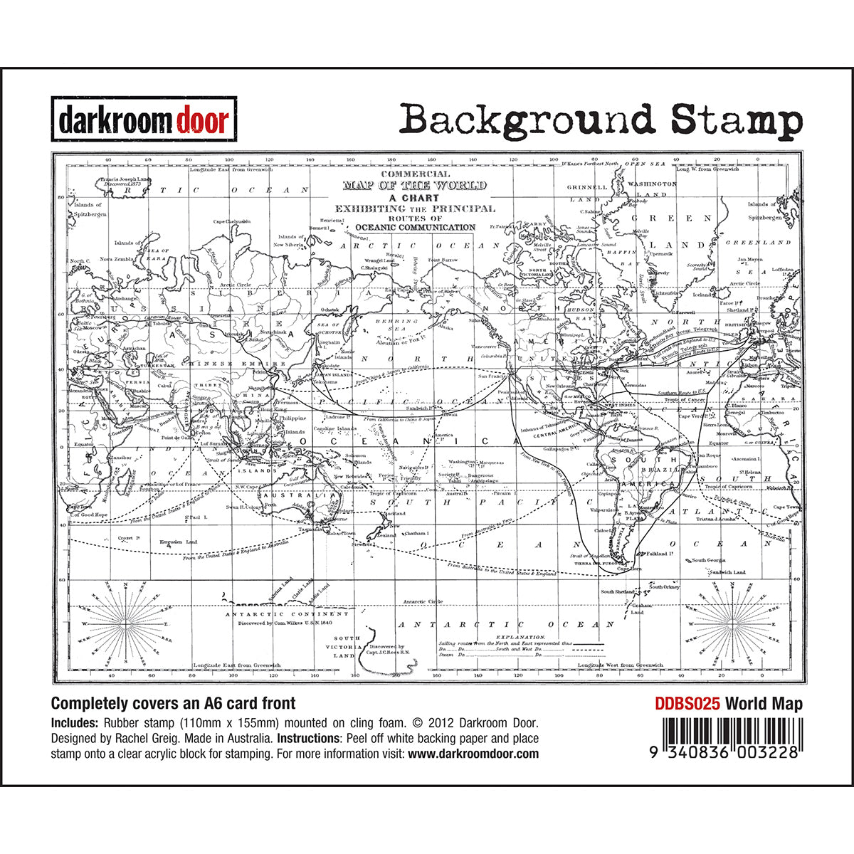 Darkroom Door Background Cling Stamp 4"X6" - World Map