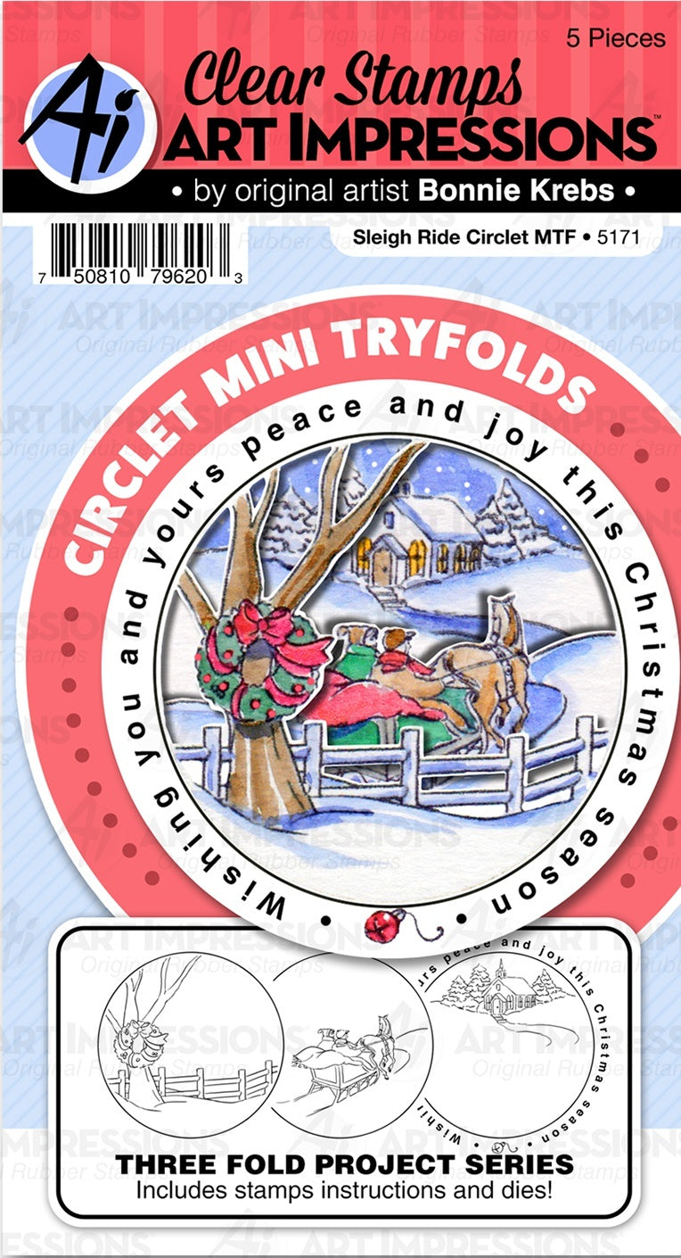 Art Impressions Circlet Mini Tryfolds Stamp & Die Set - Sleigh Ride Circlet MTF