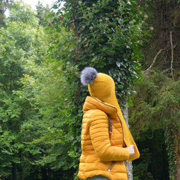 Long Earflap Hat with Faux Fur Pompom