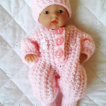 Dolls knitting pattern for 5-8 inch Berenguer, Romper suit, Hat & Boots