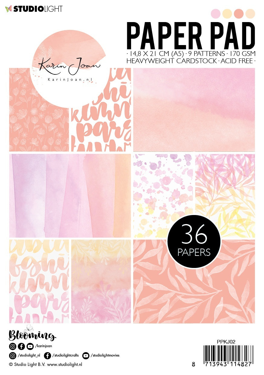 Studio Light Karin Joan Blooming Collection 170gsm Paper Pad A5 36/Pkg - NR. 02 12 Designs/3 Each
