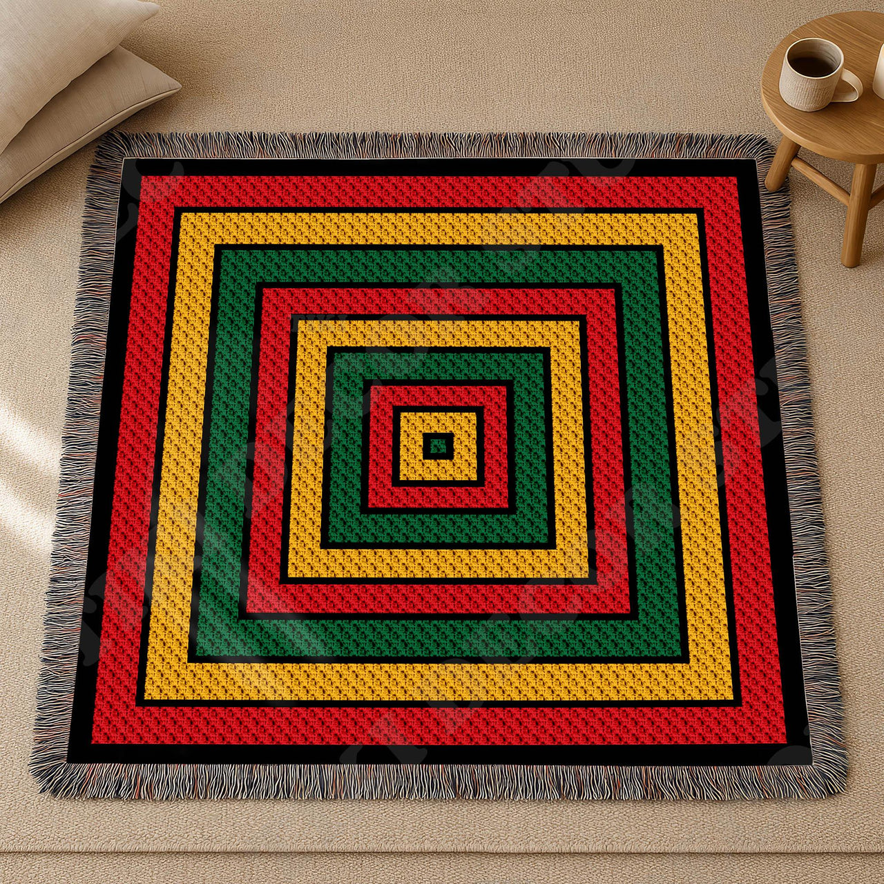 C2C CROCHET PATTERN Rasta Squares Blanket Wallhanging Rastafari Throw Intarsia Lapghan