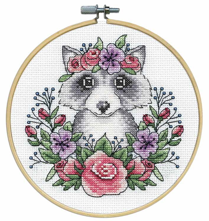 Design Works Raccoon LoveCrafts Exclusive Cross Stitch Kit - 20cm x 20cm