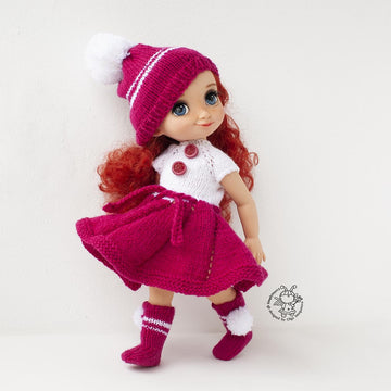Outfit  Raspberries for 18in doll knitting flat