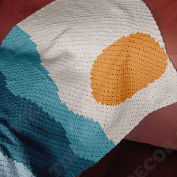 Sun & Waves Landscape Blanket C2C Crochet Pattern 75x60" Chart Crib