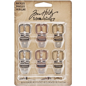 Advantus Idea-Ology Metal Buckles W/Brads 1.5" 6/Pkg - Antique Nickel, Brass & Copper